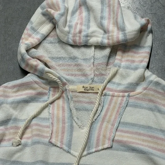 Ron Jon Striped Hoodie Sweater - White, Pink, Blue - Picture 2 of 3